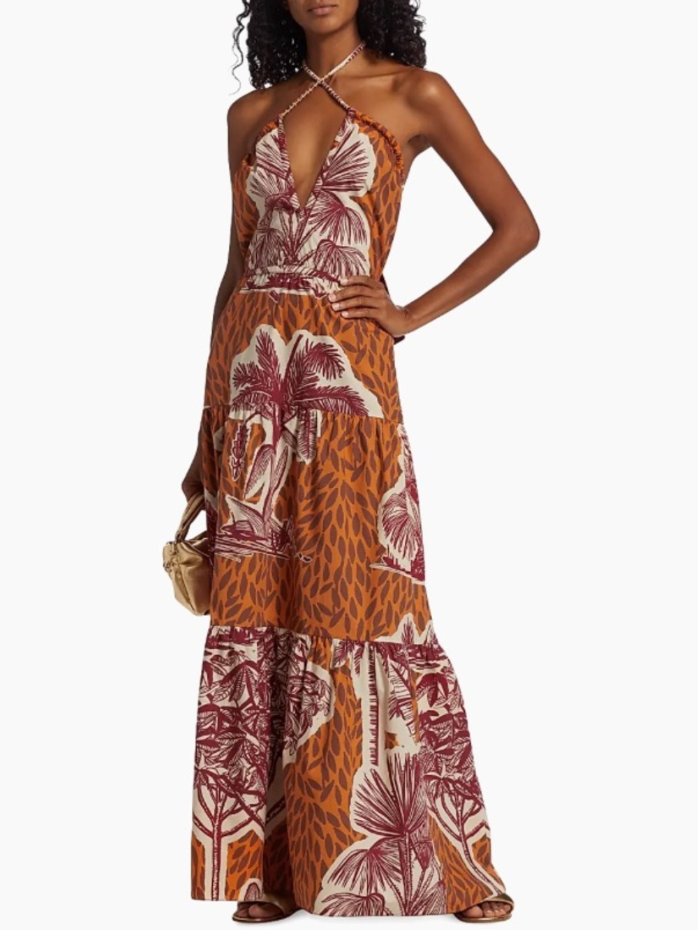 Johanna Ortiz Halter Maxi Tropical Dress in Rust Red, Cream & Orange
GORGEOUS 🌺